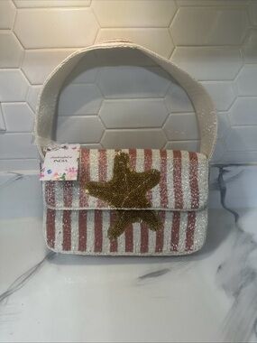 Beaded Pink & White Striped Starfish Shoulder Bag